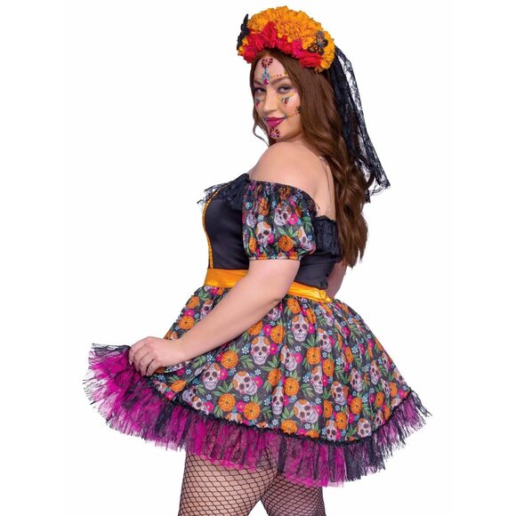 Plus Day of the Dead Sugar Skull Costume Womens 1x 2x Dia de los Muertos Dress - Picture 5 of 12